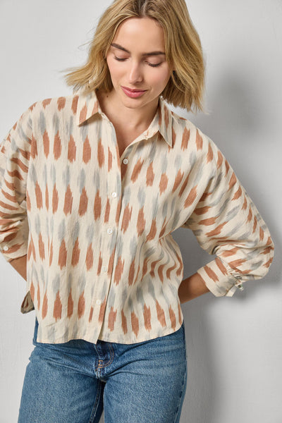 Lilla P Ikat Dolman Button Down Blouse