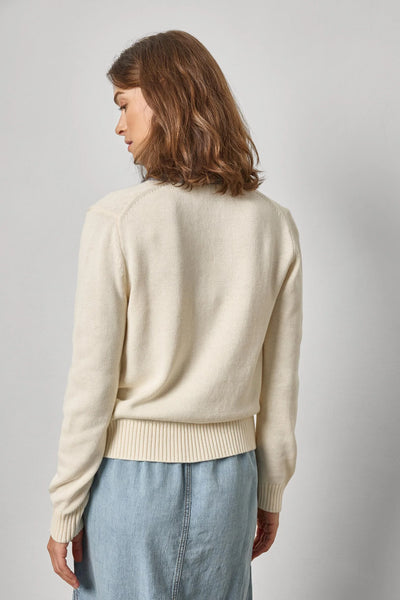 Lilla P Denim Collar Polo Sweater- Cream