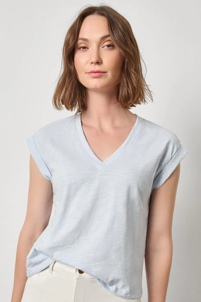 Lilla P Cuffed Slv V Neck Tee