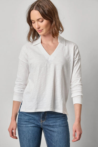 Lilla P Easy Collared Split Neck Tee