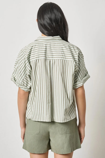Lilla P Striped Oversized Button Dolman Top
