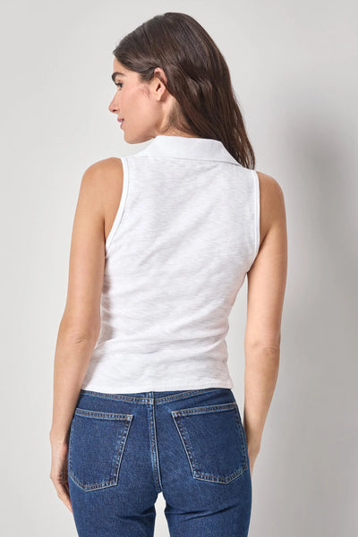 Lilla P Striped Sleeveless Collared Top