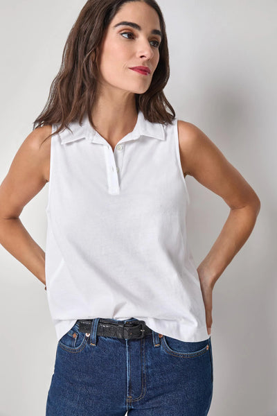 Lilla P Sleeveless Polo Top- White