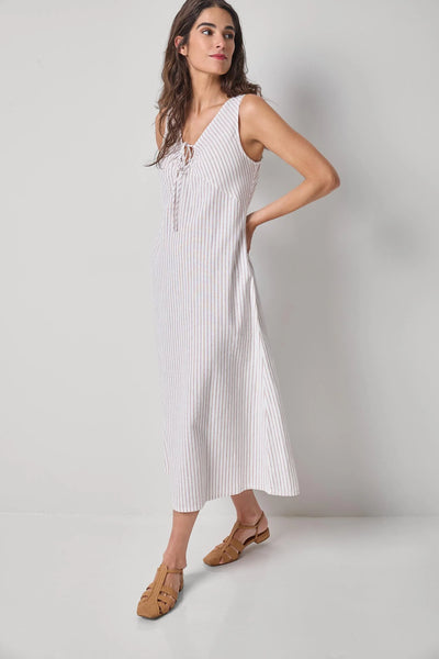 Lilla P Striped Keyhole Midi Dress- Bark