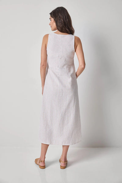 Lilla P Striped Keyhole Midi Dress- Bark