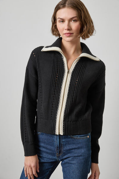 Lilla P Contrast Collar Zip Cardigan