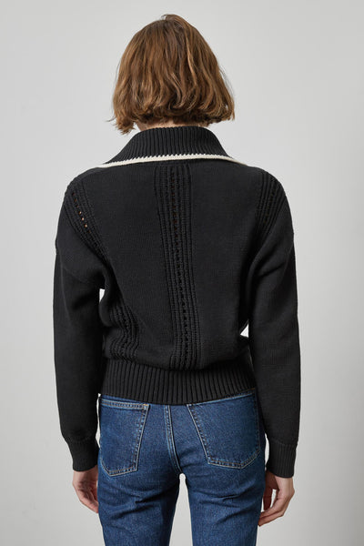 Lilla P Contrast Collar Zip Cardigan