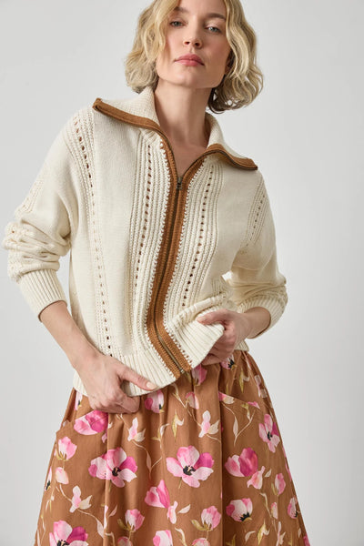 Lilla P Contrast Collar Zip Cardigan