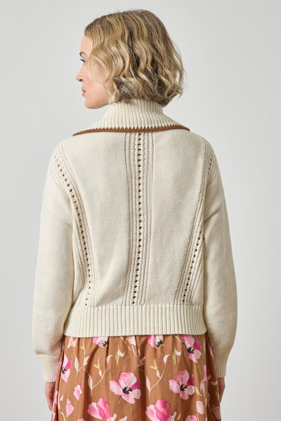 Lilla P Contrast Collar Zip Cardigan