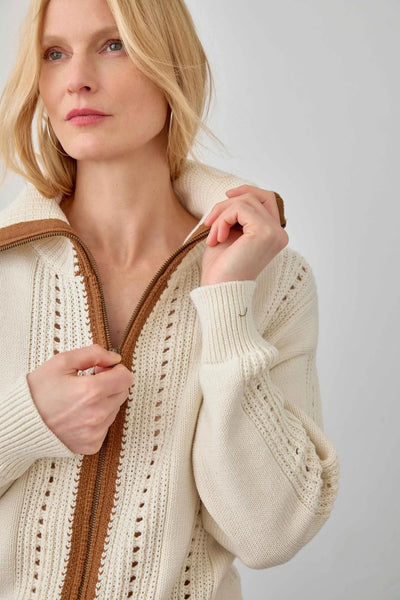 Lilla P Contrast Collar Zip Cardigan