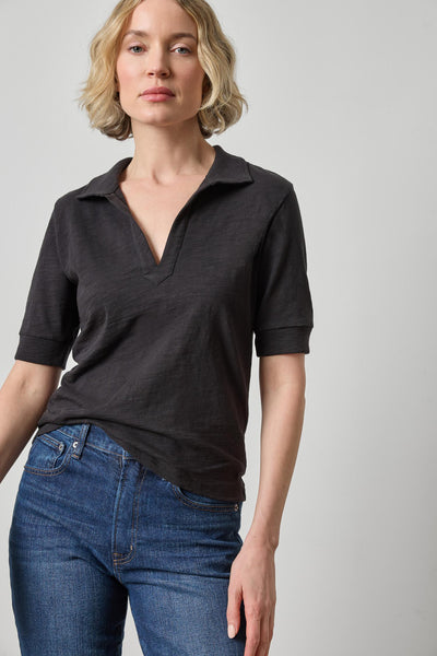Lilla P Elbow Slv Collared Knit Split Nk