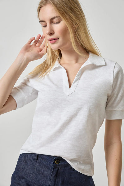 Lilla P Elbow Slv Collared Knit Split Nk