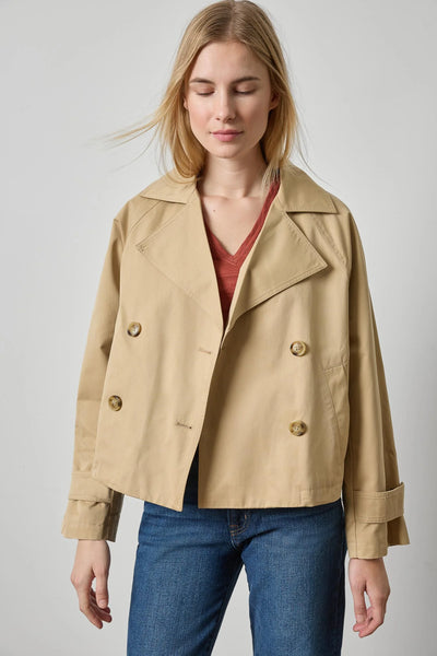 Lilla P Mixed Media Dble Breast Short Trench