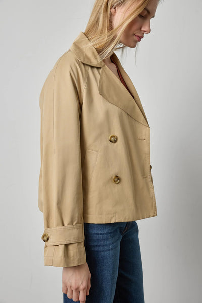 Lilla P Mixed Media Dble Breast Short Trench