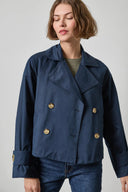 Lilla P Mixed Media Dble Breast Short Trench