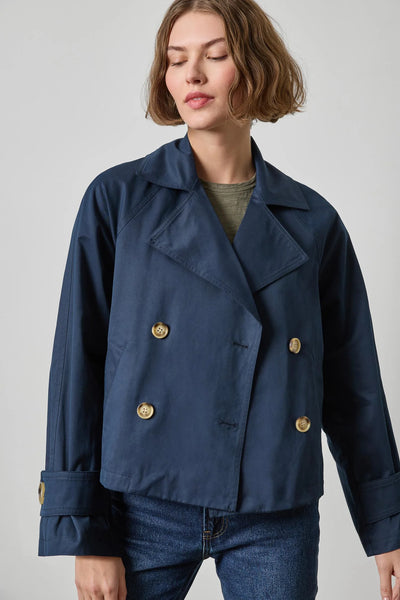 Lilla P Mixed Media Dble Breast Short Trench