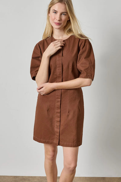 Lilla P Washed Twill Shirt Dress- Chestnut