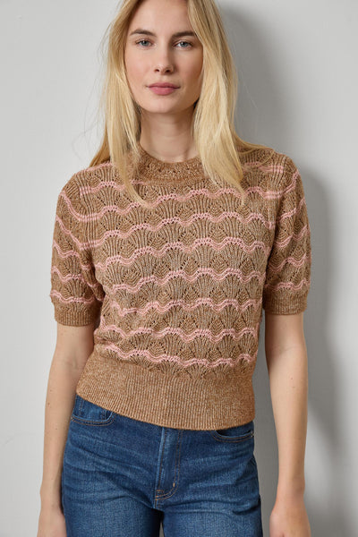 Lilla P Short Sleeve Multistitch Pullover Sweater