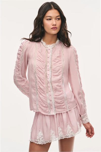 LoveShackFancy Jacque Silk Lace Blouse
