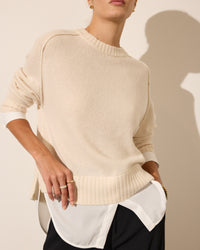 Brochu Walker Parson Crew Sweater- Almond W/White
