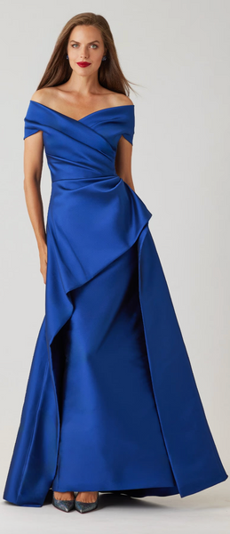 Teri Jon Stretch Gazar Mikado Stretch Gown W/Over Skirt