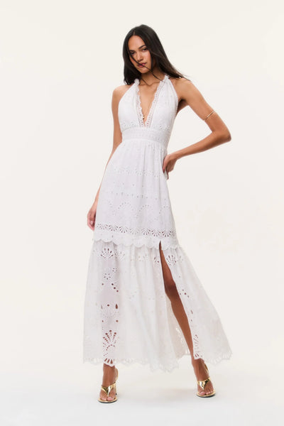 LoveShackFancy Trix Eyelet Halter Maxi Dress