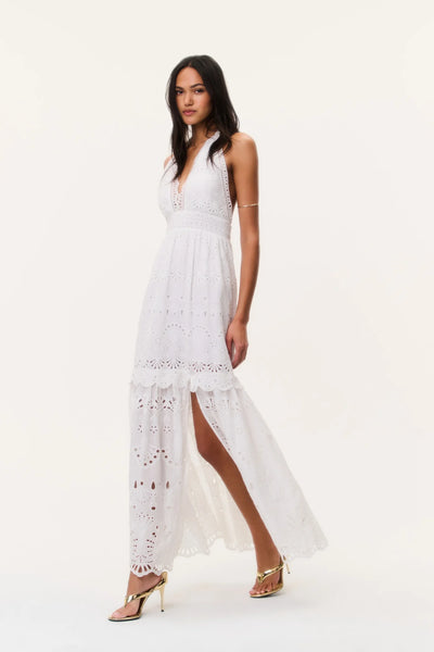 LoveShackFancy Trix Eyelet Halter Maxi Dress