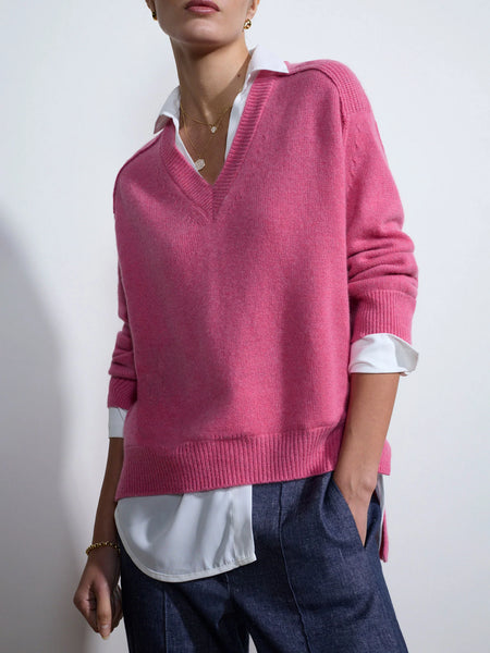 Brochu Walker V-Neck Layered Pullover- Aster Pink