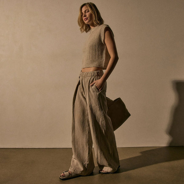 James Perse Soft Pleated Wide Leg Trouser- Grout
