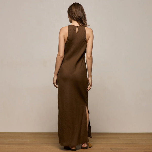 James Perse Halter Neck Linen Dress- Cocoa