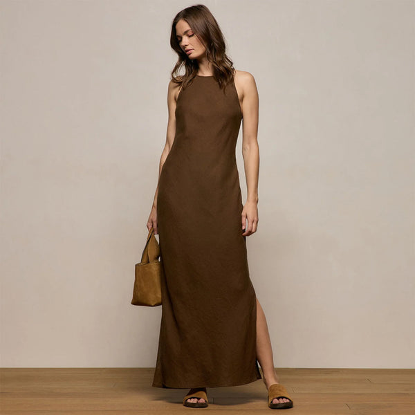James Perse Halter Neck Linen Dress- Cocoa