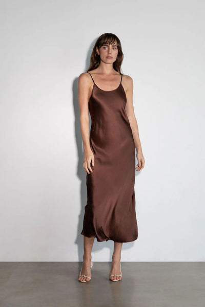 Anaphe Harlow Scoop Neck Slip Dress- Espresso