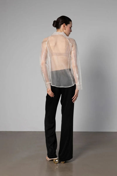 Anaphe Sheer Organza Silk Blouse- White