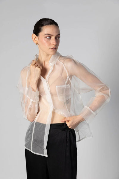 Anaphe Sheer Organza Silk Blouse- White
