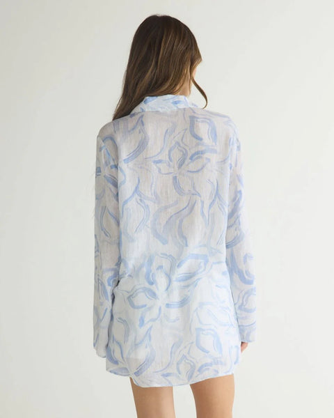 Bella Dahl Tie Front Tunic- Waves Floral Print