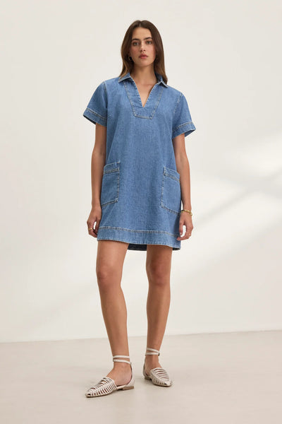 Velvet Delana S/S Collar Dress- Indigo