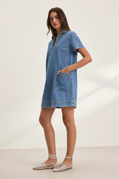Velvet Delana S/S Collar Dress- Indigo