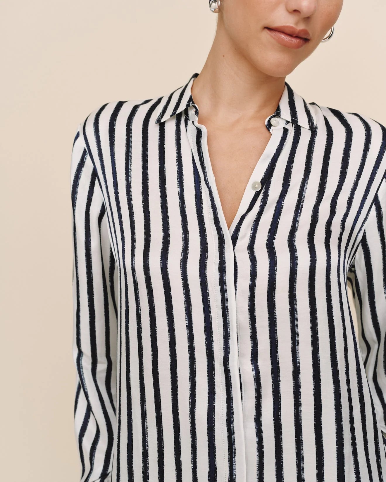 Bella Dahl High Low Hem Shirt- Indigo Stripe