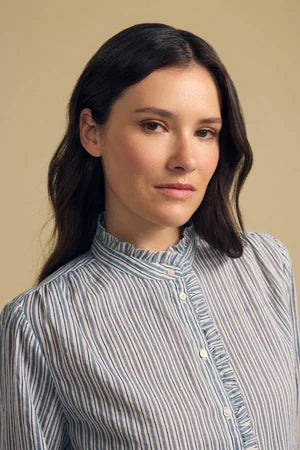 Velvet Betty Ruffle Striped Button-down
