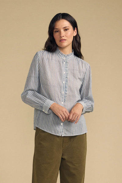 Velvet Betty Ruffle Striped Button-down