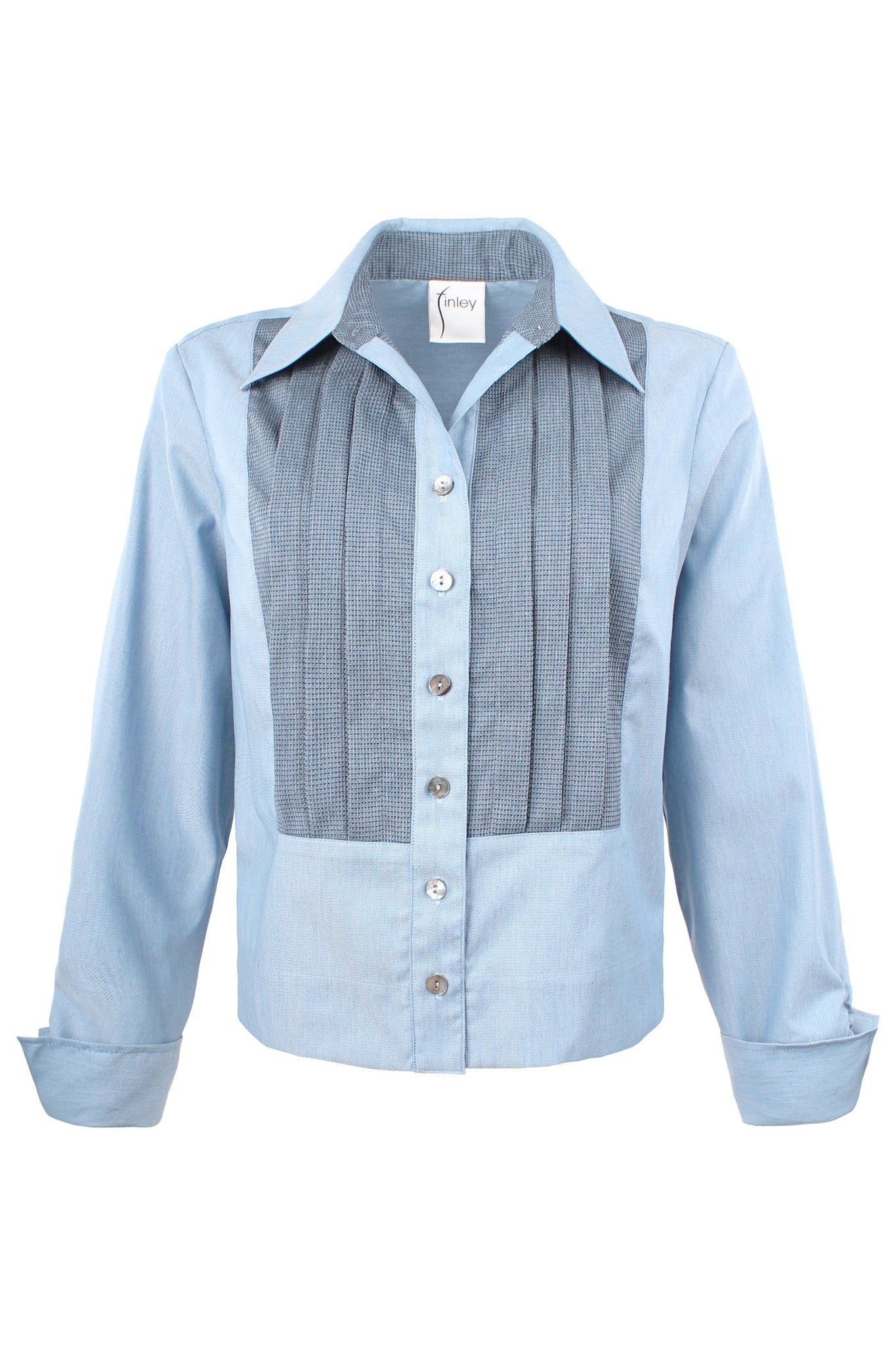 Finley Crop Tux Denim Combo Shirt- Light Indigo