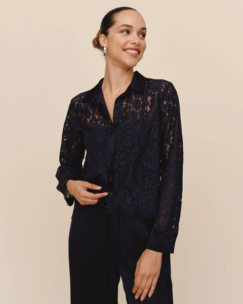 Bella Dahl Lace Button Down- Midnight Sky