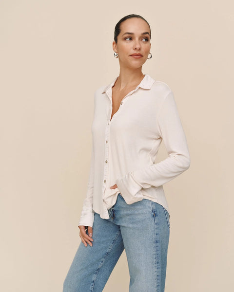 Bella Dahl Mixed Button Down- Winter White