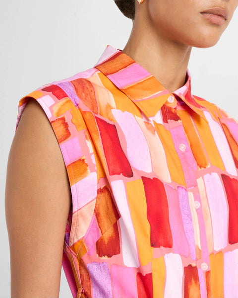 Milly Jules Sunset Tile Poplin Midi Dress- Pink Multi