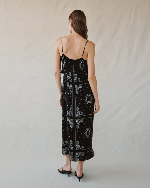 Bella Dahl Ruffle Cami Dress- Black Bandana Print
