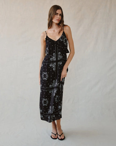 Bella Dahl Ruffle Cami Dress- Black Bandana Print