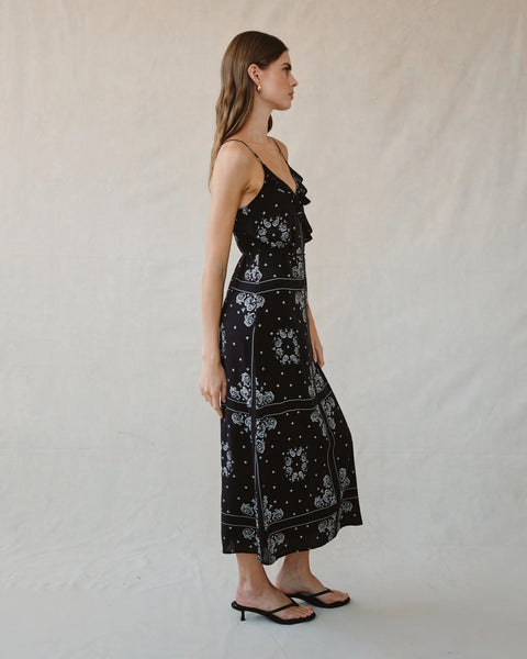Bella Dahl Ruffle Cami Dress- Black Bandana Print