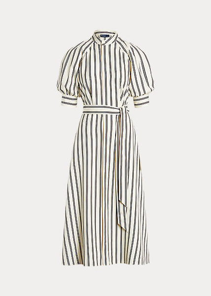 RL Striped Mulberry Silk Dress- Cream/Black Stripe