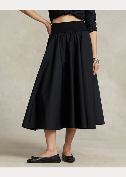 RL Shirred-Yoke A-Line Skirt- Black