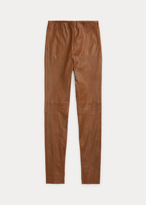 Ralph Lauren Lambskin Side Zip Pant- Luggage Brown